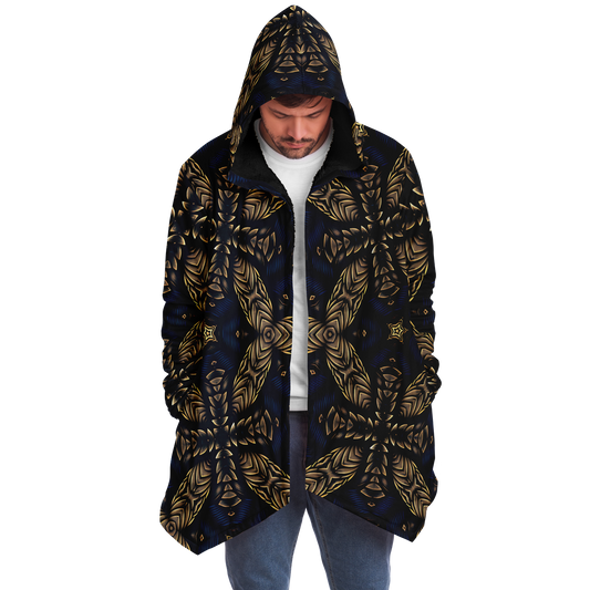 Men's Asymmetrical Gold, Blue & Black Pattern All Over Print Microfleece Cloak