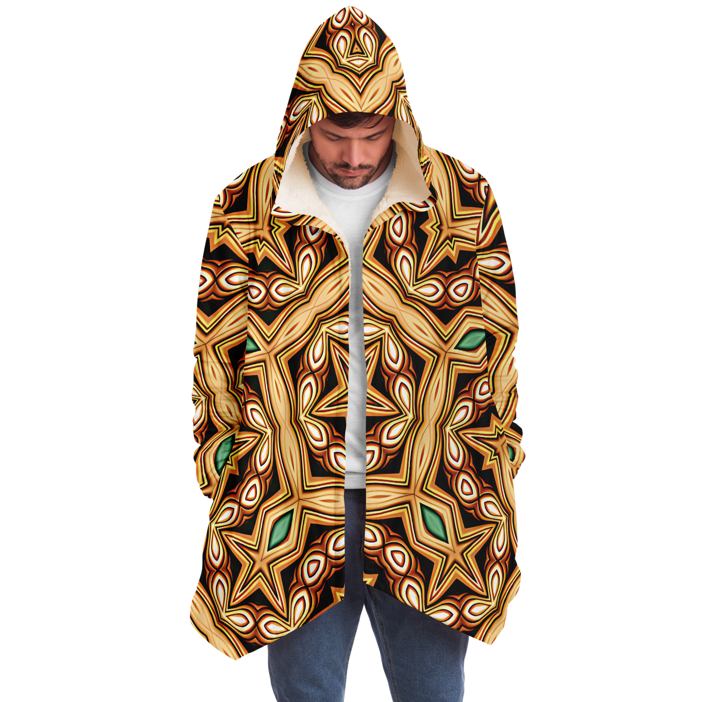 Men's Retro Geometric Brown & Teal Pattern Microfleece Cloak