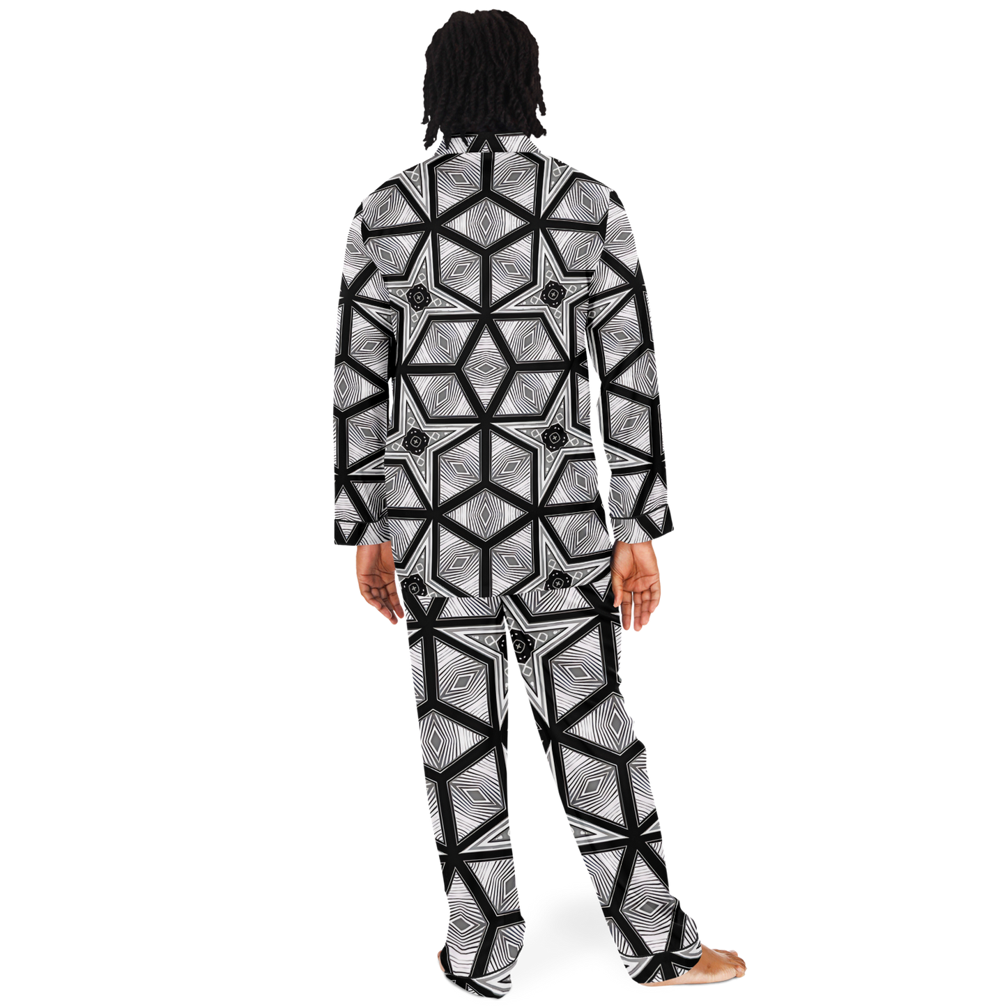 Men's Geometric Star Grid Satin Pajamas