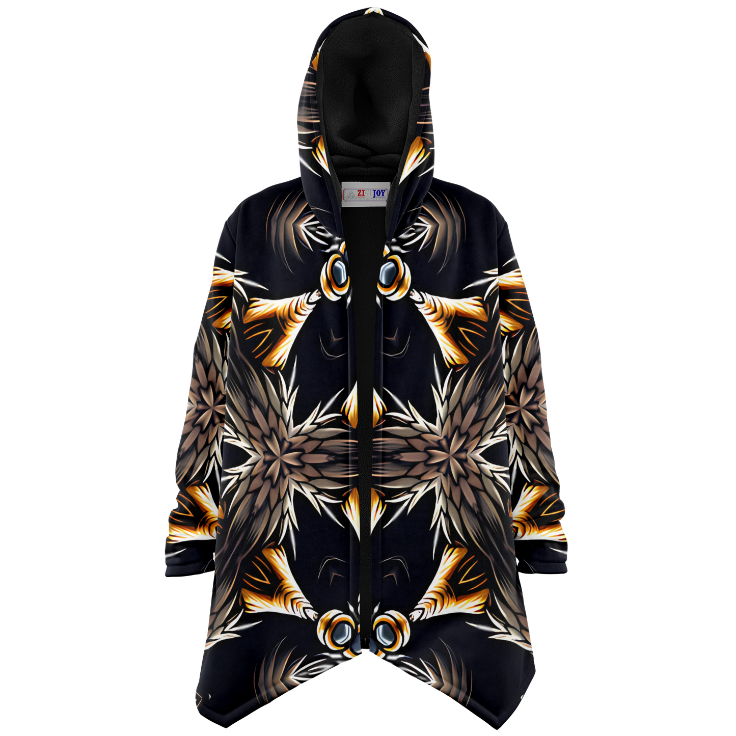 Men's Geometric Black & Gold Kaleidoscope Print Microfleece Cloak