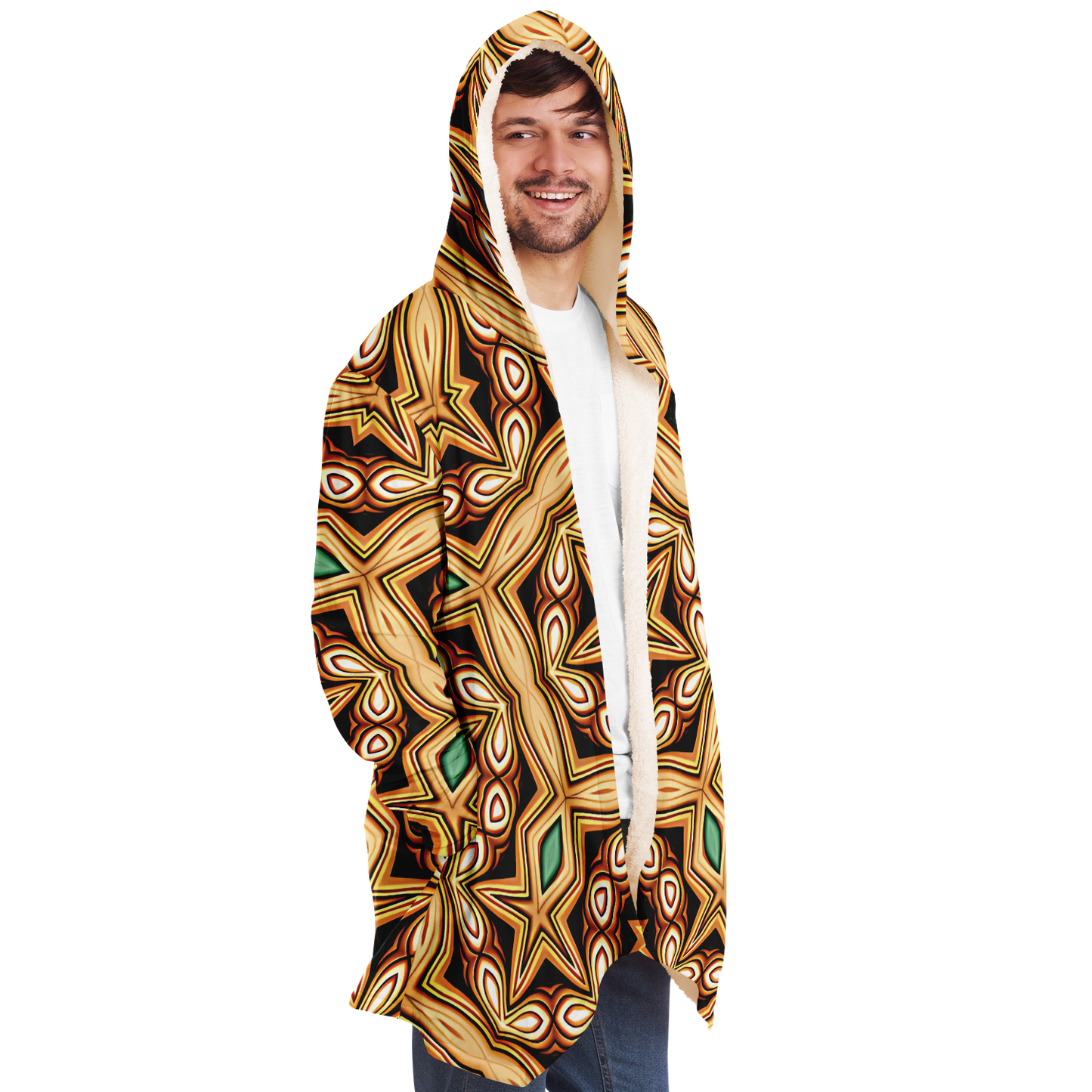 Men's Retro Geometric Brown & Teal Pattern Microfleece Cloak