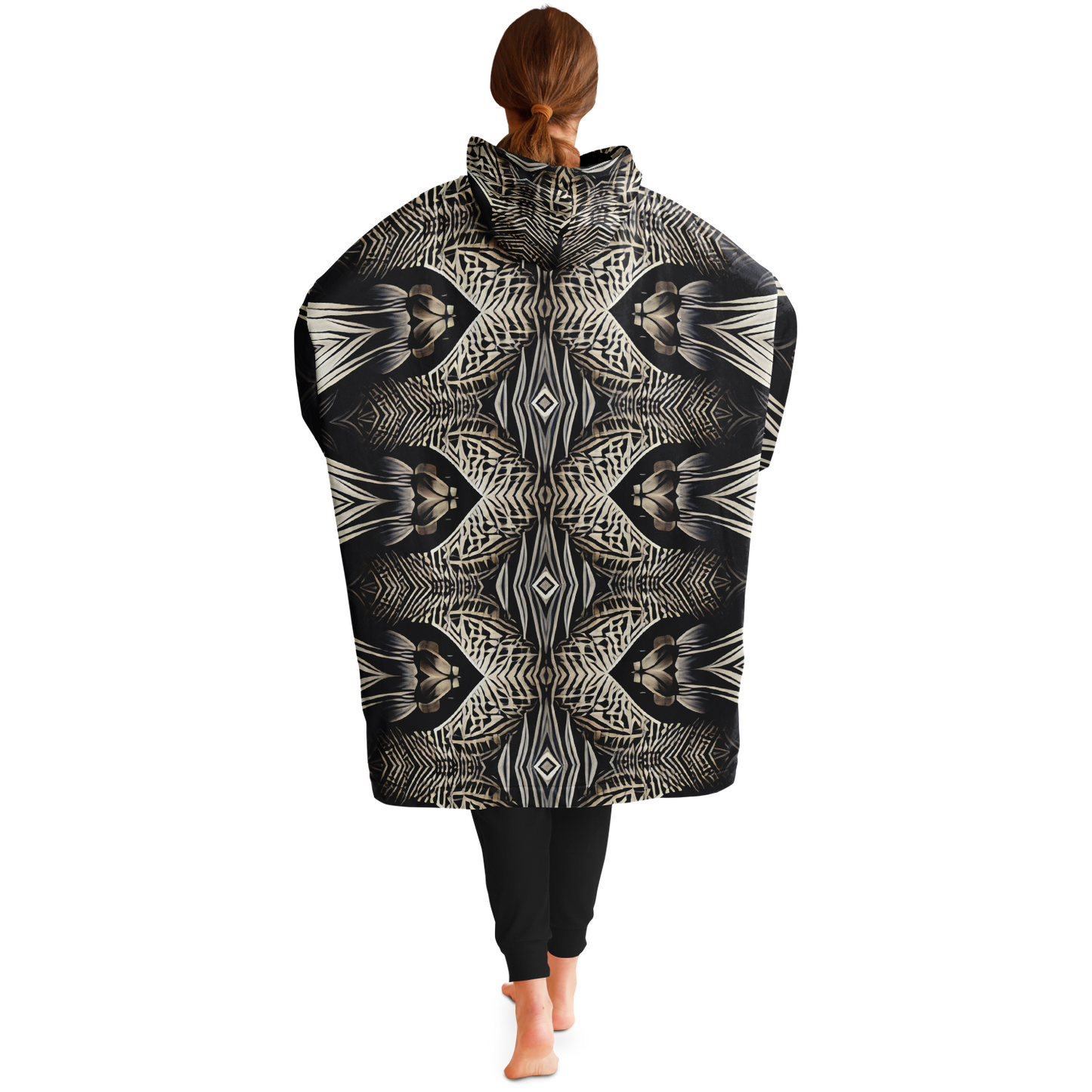Women's Monochrome Geometric Kaleidoscope Pattern All Over Print Snug Hoodie