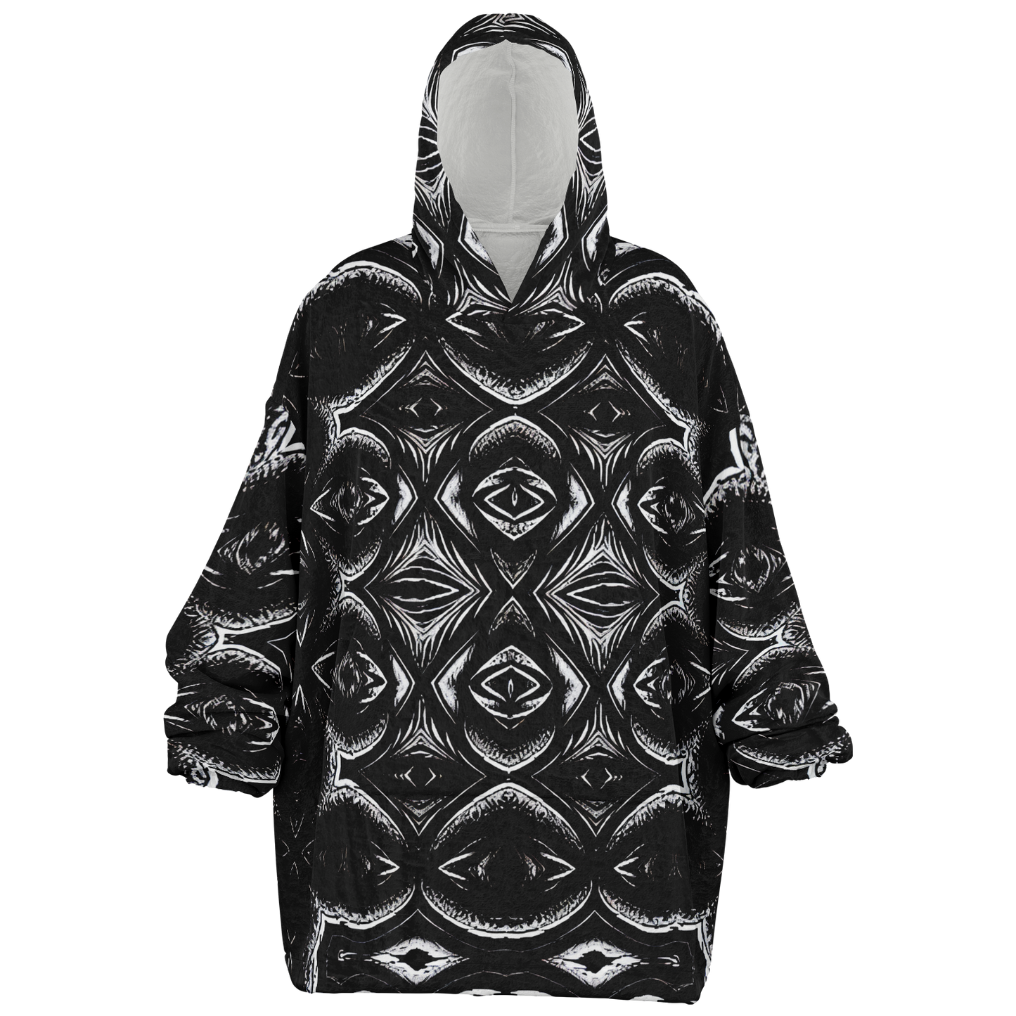 Women's Black Kaleidoscope Pattern All-Over Print Snug Hoodie Economy