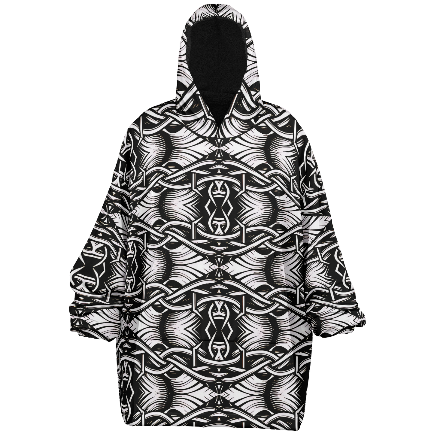 Women’s Black Intricate Silver Chain Tattoo Pattern High Snug Hoodie