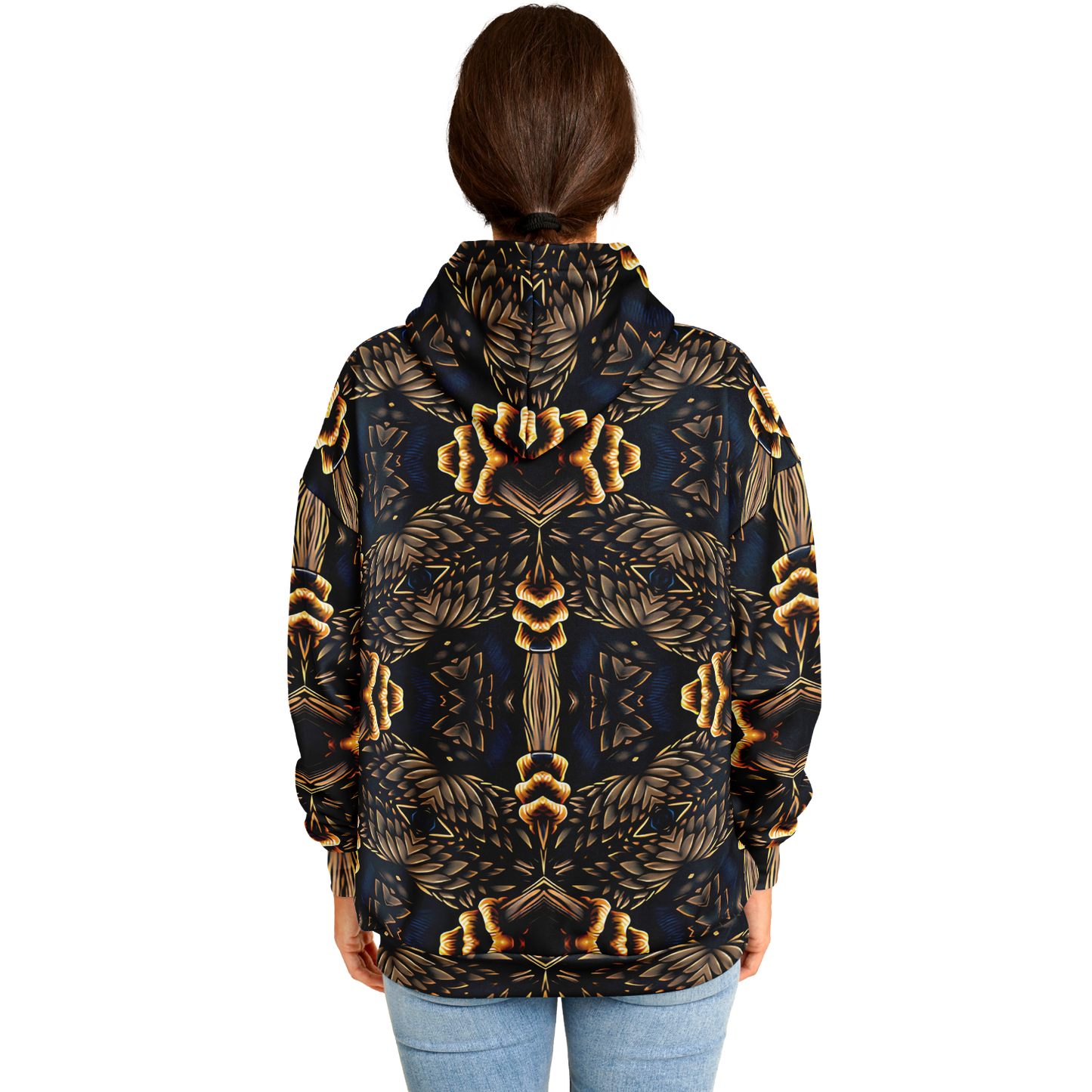 Women's Geometric Gold & Black Pattern Heavyweight Oversized Hoodie