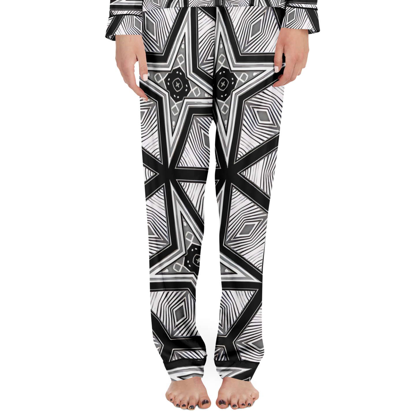 Women's  Geometric Star Grid Satin Pajamas